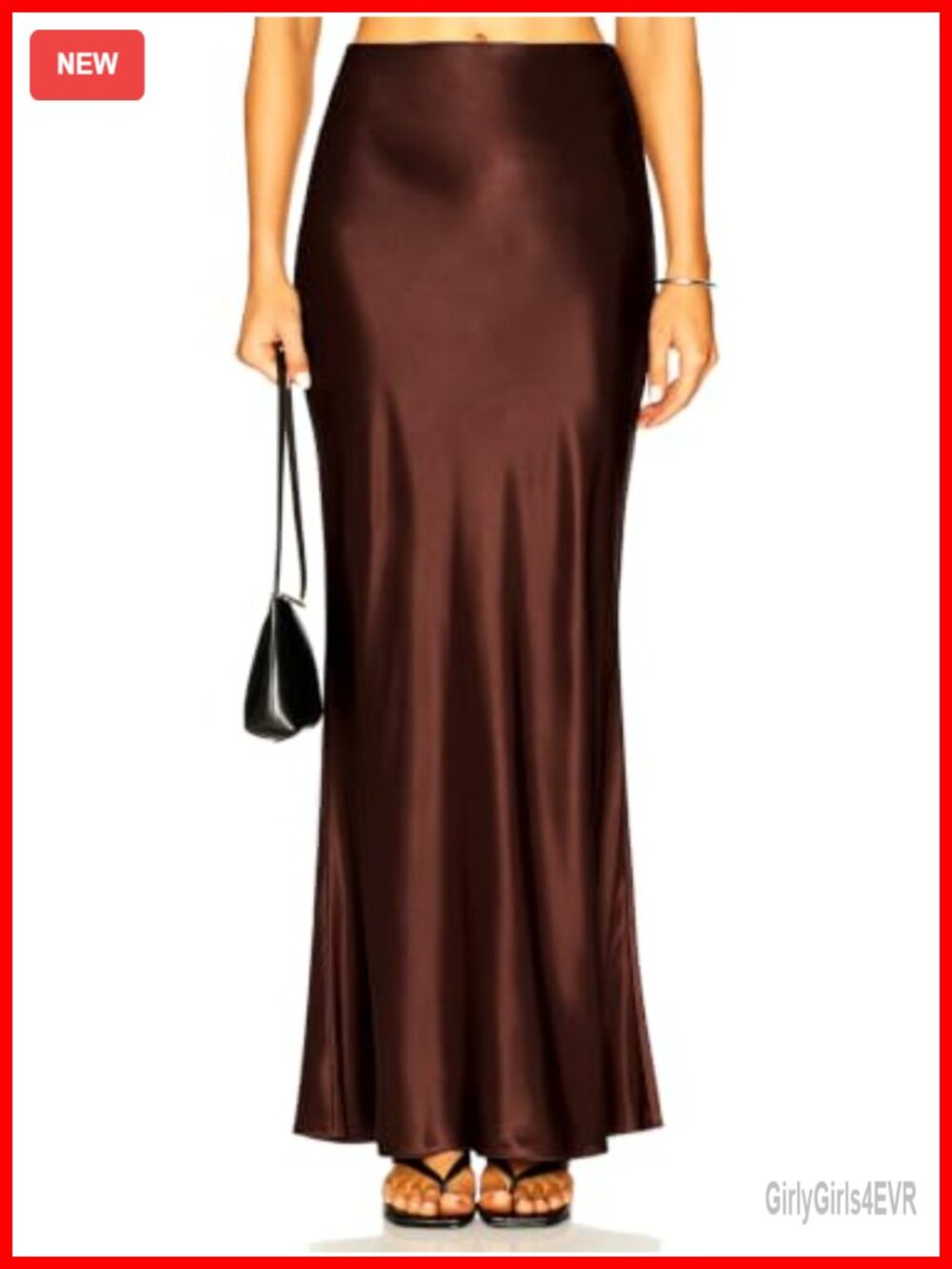 Satin Silk Maxi Skirt High Waist A-Line Bias Cut Pull On